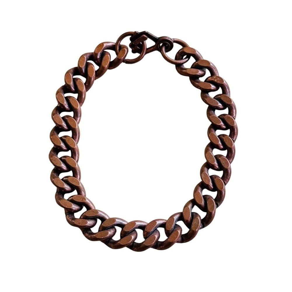 VTG‎ Solid Copper Biker Bracelet Statement Curved Cuban Link Chunky Retro 70s